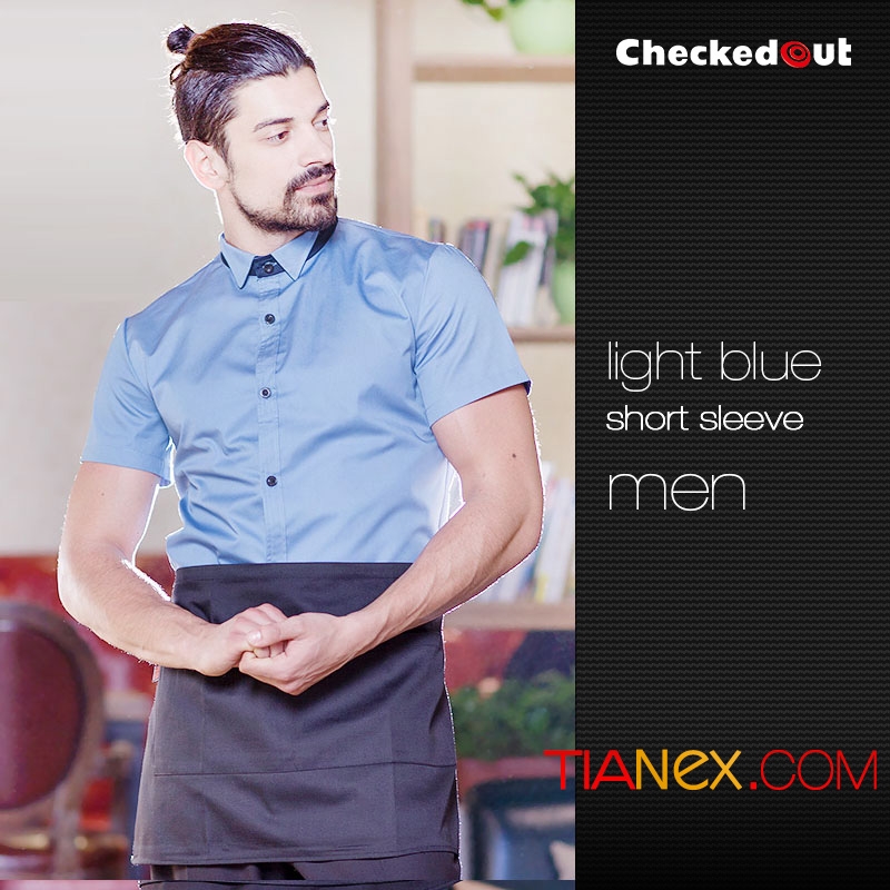 men light blue short sleeve shirt 
